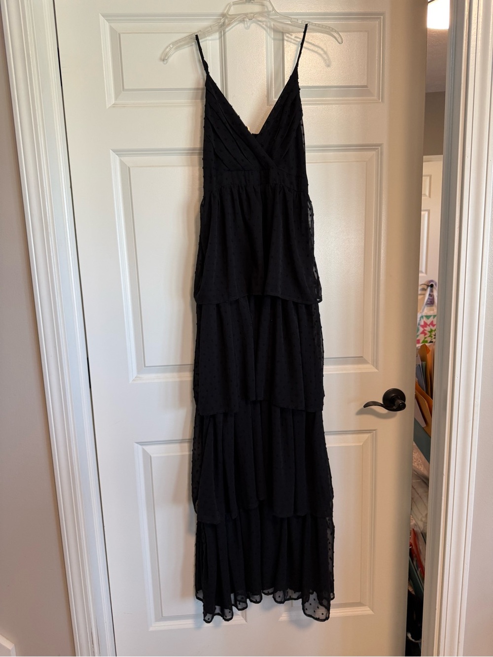 eesome Black Tiered Maxi Dress with Spaghetti Straps